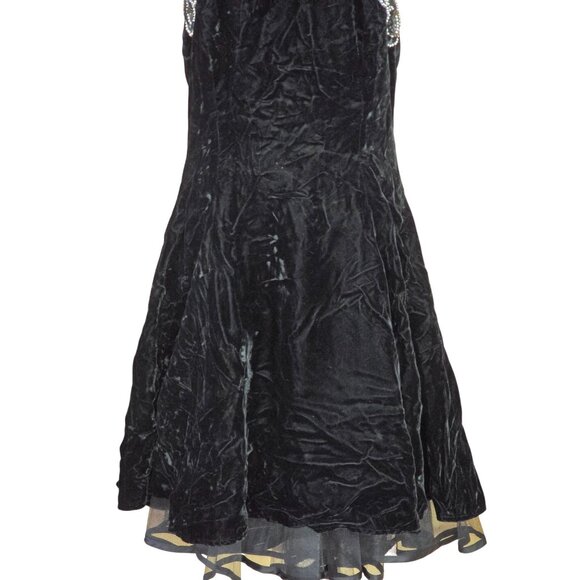 Vintage Black Velvet Halter Dress W/ Bead Sequin Detail whimsygoth elegant glam - Picture 4 of 14